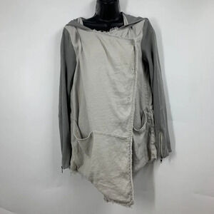 Free People Women's Drippy Linen Asymmetrical Snap‎ Hoodie Jacket Size S